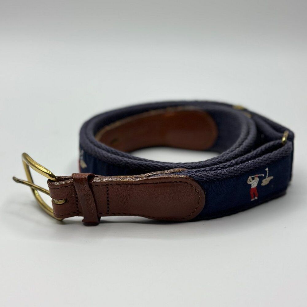 Pintail Men's Golf Embroidered Canvas Belt Leather Tip Brass Buckle Large